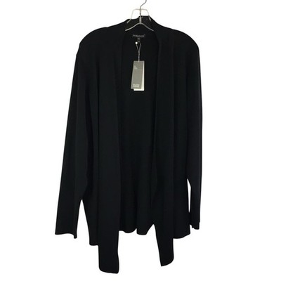 NWT Eileen Fisher Black Silk Cotton Interlock Angled Front Knit Jacket Size 3X