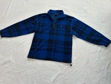 Nautica Men’s Fleece Jacket 1/4 Zipper Blue & Black Plaid XXL/TTG Cinch Cord