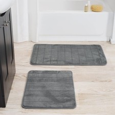 Bathroom Rug Set 2 PCS Gray Memory Foam Microfiber Non Slip Mats Absorbent