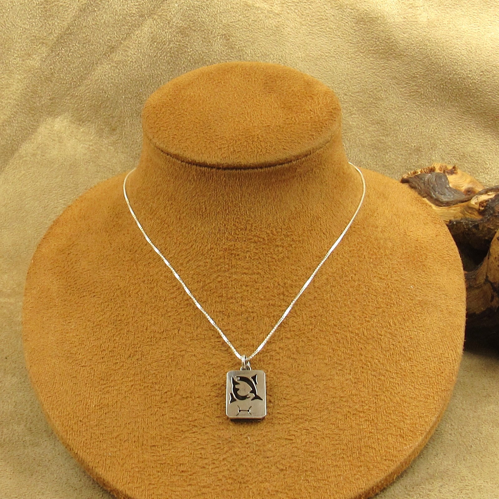 Sterling Silver Rectangle Shadow Box Dolphin Pend… - image 1