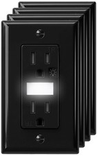 Black Wall Outlet with LED Night Light, 4-Pack, 4 Count (Pack of 1),
