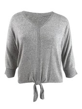 Style  Co. Women's Plus Size Tie-Hem Sweater 3X, Grey White 