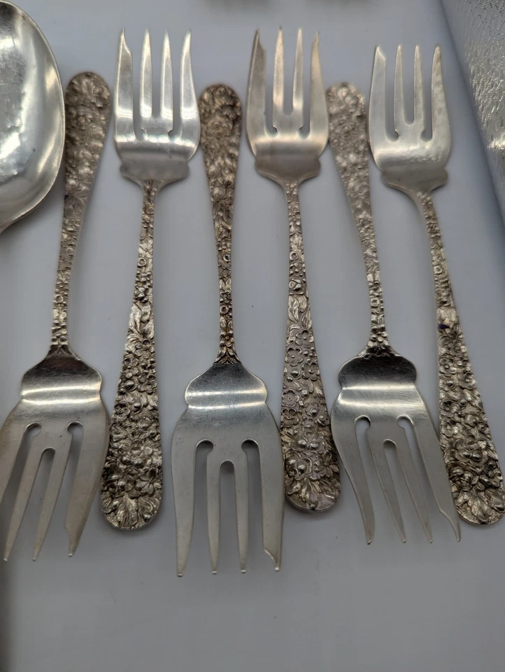 Juego de 62 cubiertos de plata esterlina Jacobi Jenkins patrón de reposo servicio 6+ Foto 3 de 4