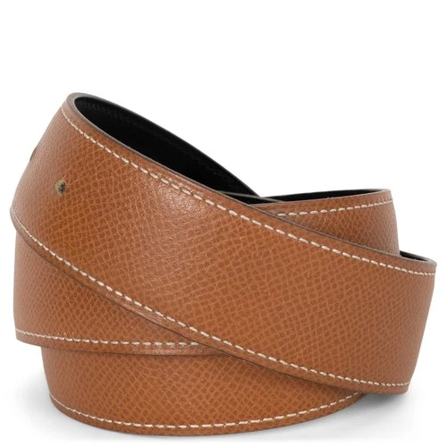 72845 auth HERMES Gold & black leather 32mm REVERSIBLE Belt Strap 74