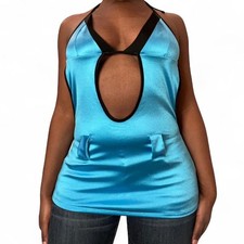 Blue Halter Tankini Top w Cutout Design