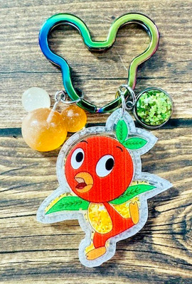 Orange Bird Colorful Mickey Key Chain Backpack Tag Purse Green Glitter Charm RTS