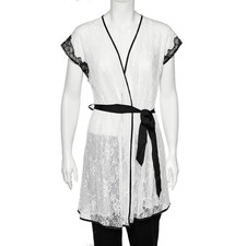 Oscar de la Renta Monochrome Lace Nightwear Wrap Dress M