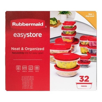 Rubbermaid EasyStore Rectangle, Square, and Round Containers, 32-Piece Set