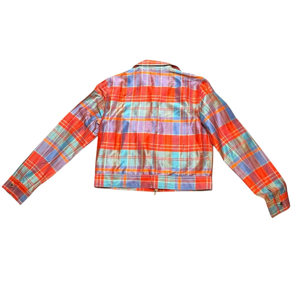 Ralph Lauren Sport Mujer’s Pequeña Chaqueta a Cuadros Roja Azul Cremallera Recortada Y2K De Colección Foto 3 de 4