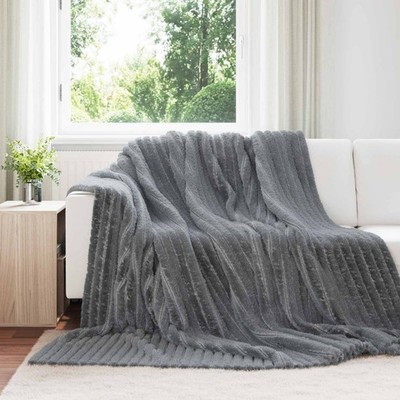 Wohndecke dunkelgrau Fleece 240 x 270 cm weich leicht kuschelig Wohndeko