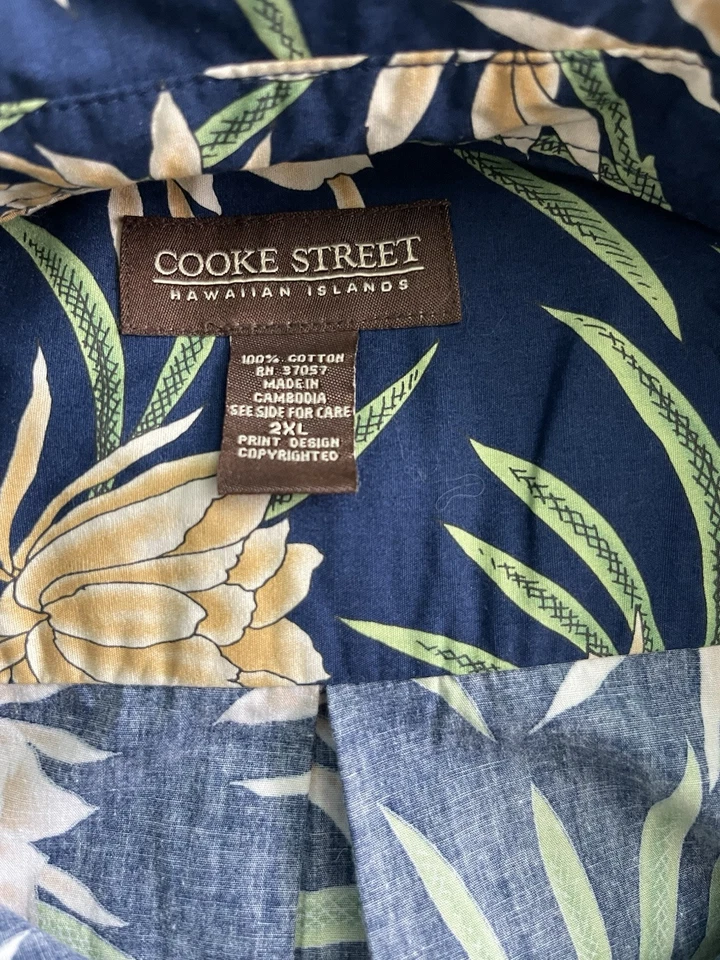 Men's Size 2XL COOKE STREET Honolulu Blue Floral Hawaiian Dress Shirt - Image 4 of 4