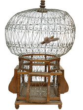 Vintage verzierter Draht Vogelkäfig mit Holzgestell dekorative Home Deko groß