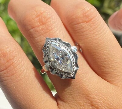 2CT Marquise Cut Lab-Created Diamond Engagement Wedding Gift Ring In 925 Silver
