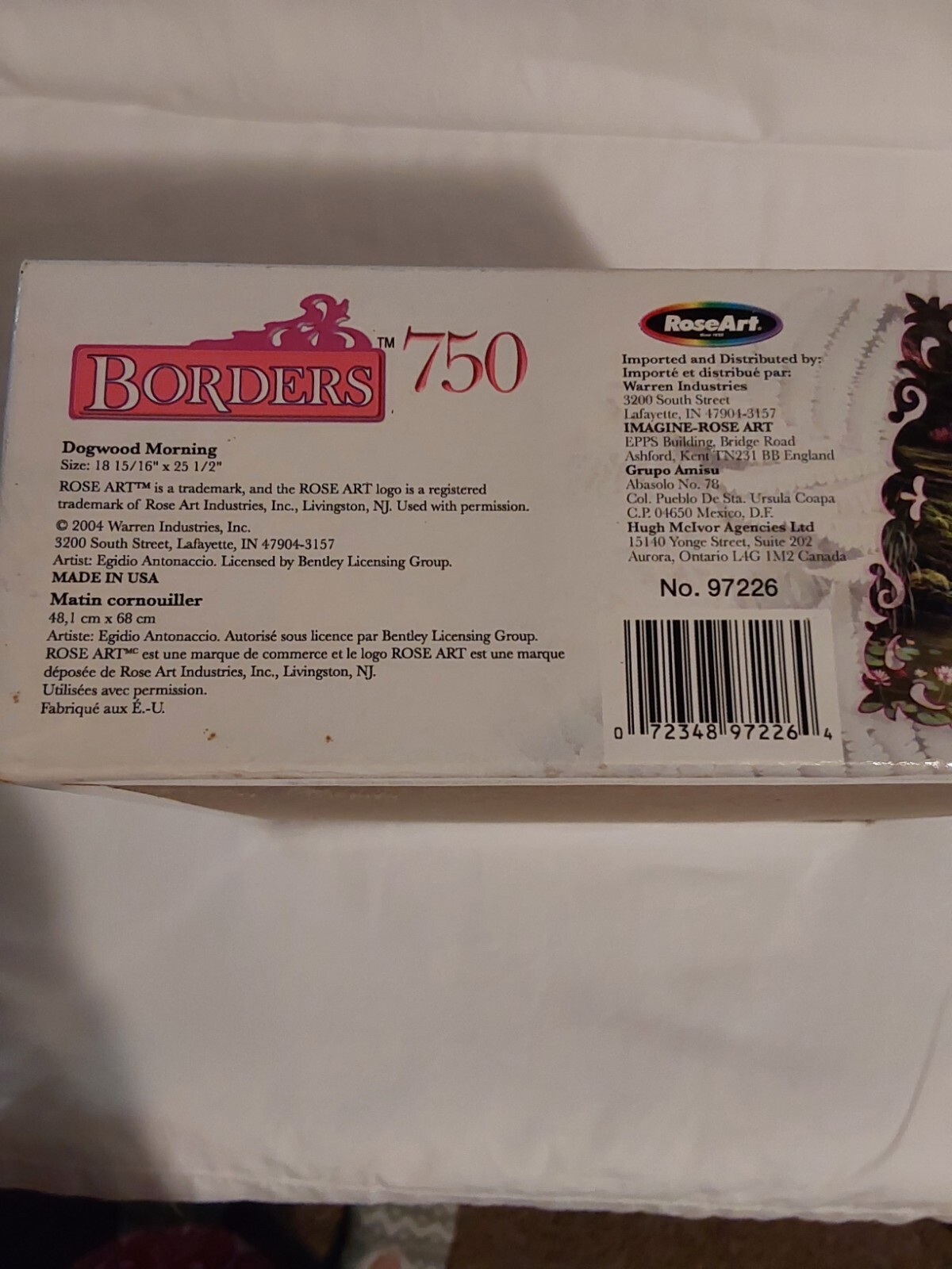 Dogwood Morning, Roseart BORDERS 750, in red box with green/white border, made in USA.