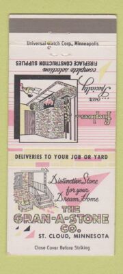 Matchbook Cover - Gran A Stone Building Supply St Cloud MN 30 Strike