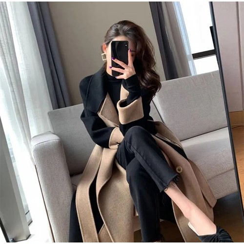 Langer Mantel Damen Langarm Umlegekragen Jacke Herbst Winter Lady Outcoat - Bild 12 von 25