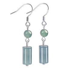 Blue Myanmar Jade Earrings 925 Silver Natural Jewelry Real Burmese Jadeite