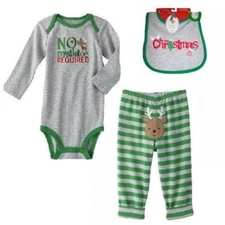 Carters My 1st Christmas 3pcs Deer 6m Boy Bodysuit/Pants Outfit + Teething Bib