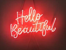 Hello Beautiful Neon Sign Light Lamp Acrylic 20"x12" Red With Dimmer VH