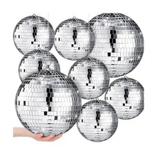 Haull 8 Pcs Large Disco Ball Set Silver Mirror Disco Reflective Ball with Han...