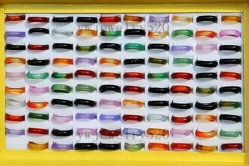 30pcs Colorful Mix Natural Agate Gemstone Jade Rings Wholesale Jewelry Lots - Picture 1 of 6