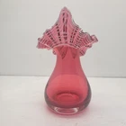 Cranberry Glass Jack In The Pulpit Vase With White Ribbing Fenton Valentine Xmas