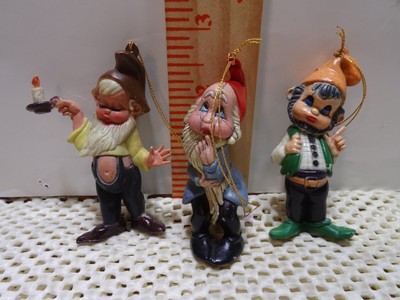 MACAU Elf Gnome Pixie Dwarf Christmas Ornaments Plastic 3'' VINTAGE VGUC