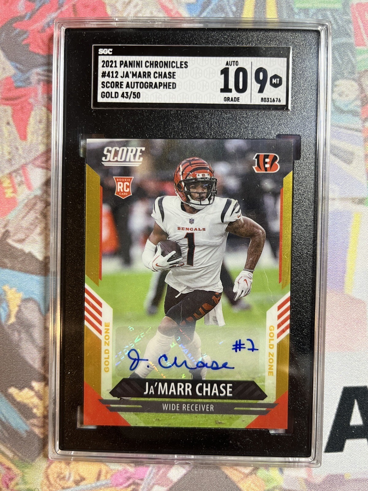 JaMarr Chase Panini Chronicles Score Update Rookies #412 Signatures-Gold Zone