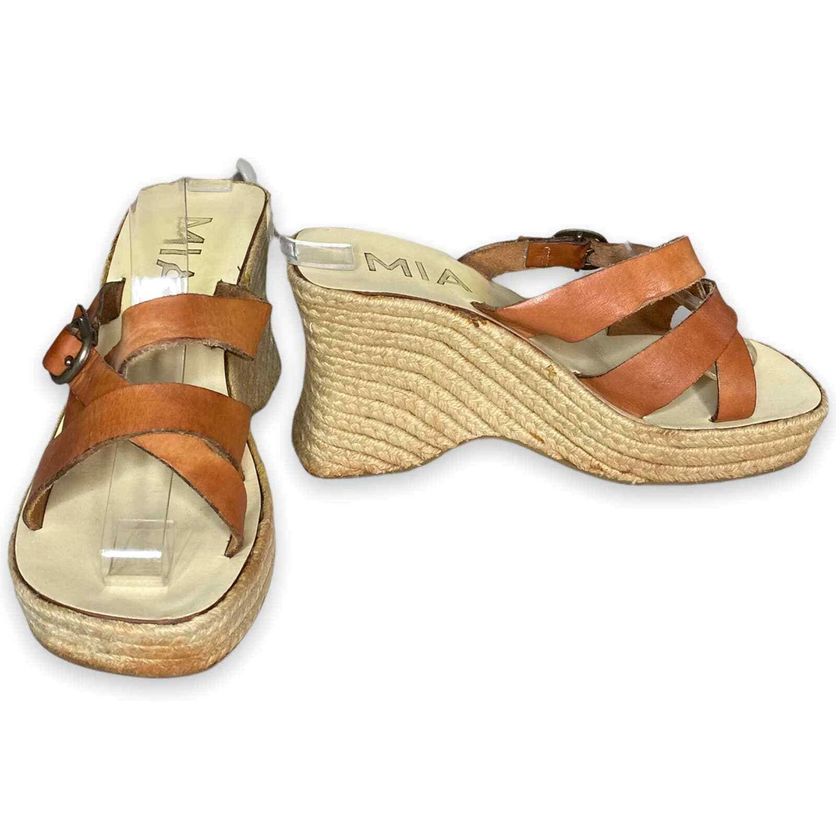 Vintage Y2K Mia Platform Wedge Leather Sandals Size 6.5