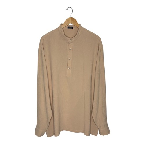 COOFANDY Band Collar Shirt Long Sleeve Casual Button Down Tan Men XXL