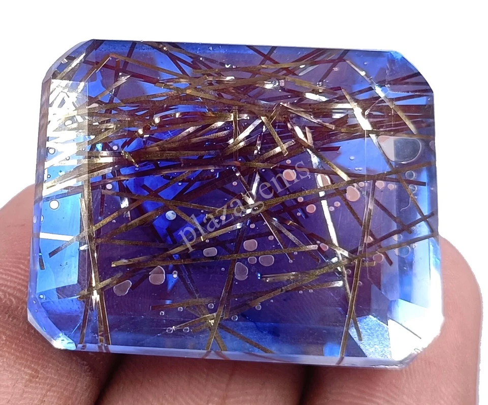 127 CT Emerald Cut BI Color Rutilated Quartz Certified Loose Gems N23 - Image 2 of 4