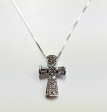 18K White Gold Diamonds 0.42 Ct Cross Pendant  Chain 17.7 inches 45 cm 