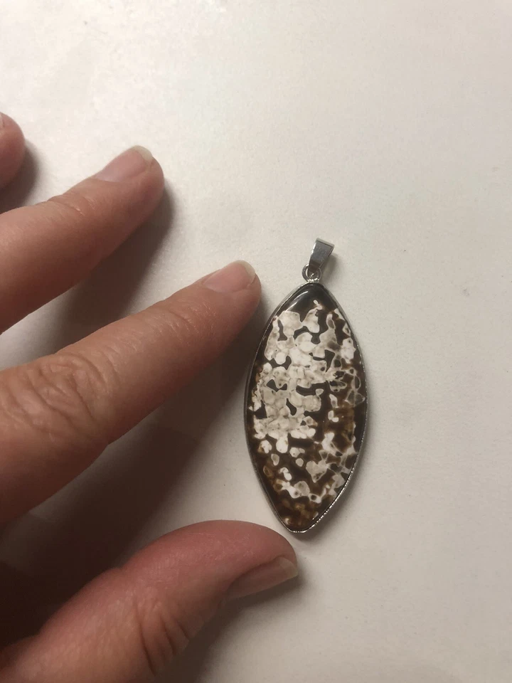 Anhänger Schmuck Stein Metall braun Schokoachat Schokolade oval