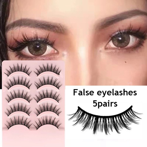 10Pairs Natural Long 3D False Mink Fake Eyelashes Manga Eye Lashes Reusable AU ↖ - Picture 2 of 26