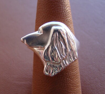 Sterling Silver Long Haired Dachshund Head Study Ring