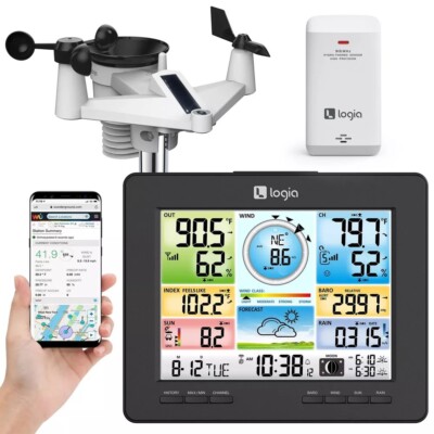 Logia 7-in-1 Wi-Fi Weather Station Solar Remote Monitoring Temperature Humidity