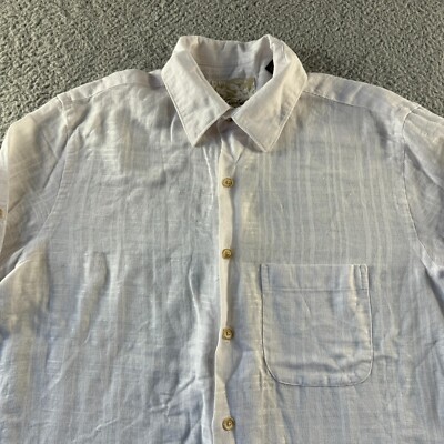 NEW Tasso Elba Island Island Shirt Mens Small 14-14 1/2 White Linen Button Down