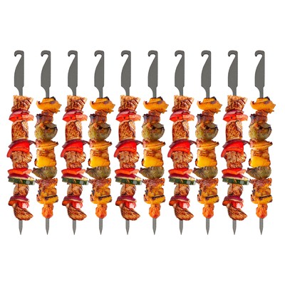 10pcs Flat Ti Barbecue Skewers  Backyard Picnic BBQ Grilling Kabob P6L1