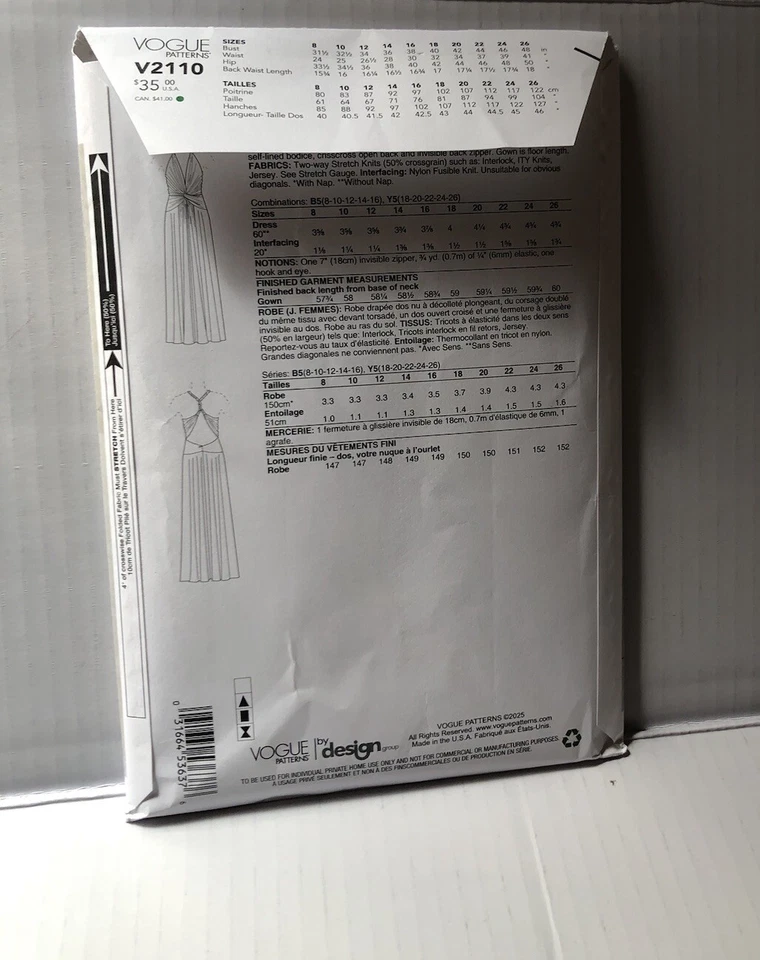 Vogue V2110 Sewing pattern Misses Evening Gown Formal Dress Maxi Dress. Sz18-26 - Image 2 of 2