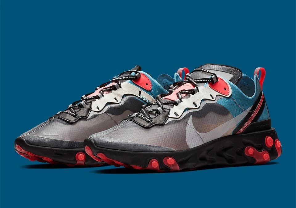 Nike React Element 87 size 12.5. Blue Chill Solar Red Black Grey. AQ1090-006. - Image 2 of 4