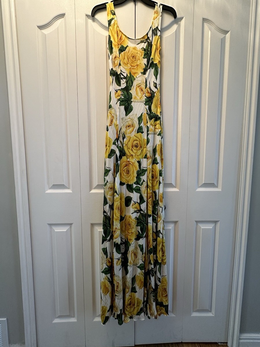 dolce gabbana Long organzine round-neck dress Maxi. yellow