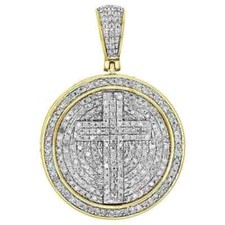 2Ct Round Cut Diamond Cross Unisex Pendant Charm 14K Yellow Gold Over Free Chain