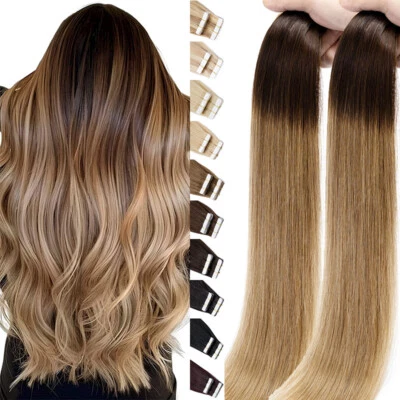S-NOILITE Tape In Extensions Kleber 100% Echthaar Remy Haarverlängerung Tape ins Ombre 9A