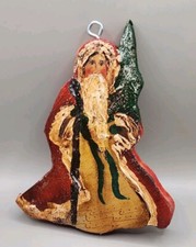 Christmas Ornament Santa Wooden Hand Painted Rustic Country Holiday Decoration