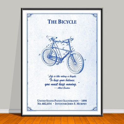 1898 Bicycle Patent Art Reimagined Albert Einstein Iconic Quote Print Poster
