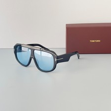 Tom Ford TF1093 Black Frame Blue Lens Aviator Sunglasses New w/ Case