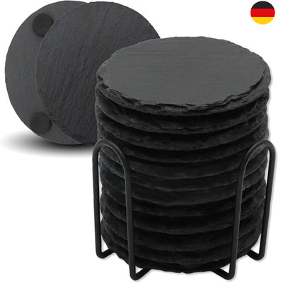 VIBRATITE Schiefer Untersetzer 12 Stück Rund 10,2 cm Schwarz Glas