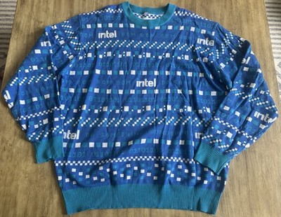 Intel 01101101 Ugly Christmas Sweater Men's 3XL Holiday IT Computer Nerd Blue