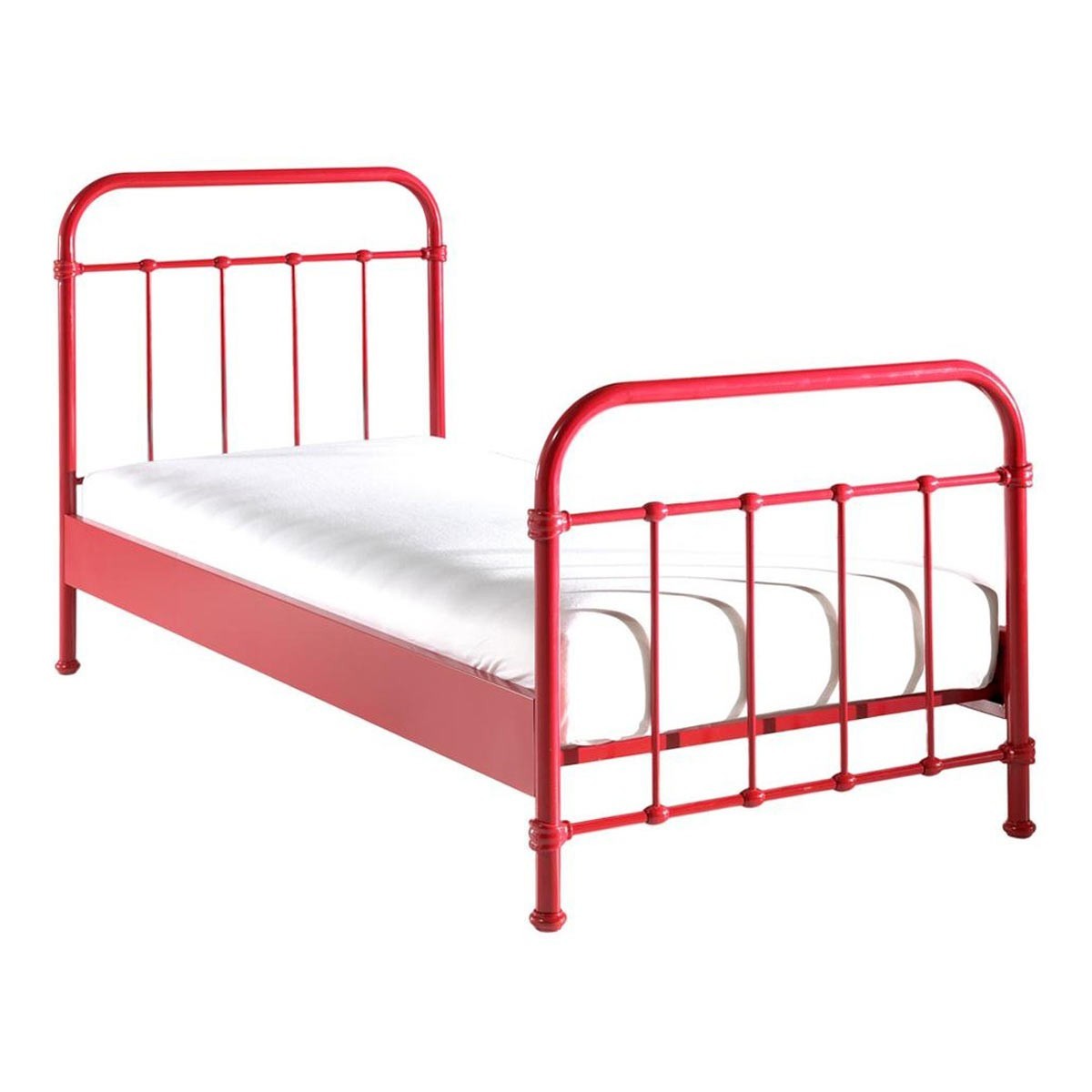 Lit enfant metal New York rouge 90x200 structure anti grincement pour sommeil reparateur
