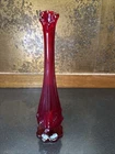 Fenton Ruby Red Rose Swung Bud Vase 10.5” Glows